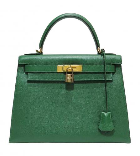 HERMES KELLY 28 COURCHEVEL VERT BENGALE