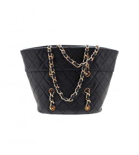 CHANEL LAMBSKIN QUILTED SHOPPING BAG BLACK