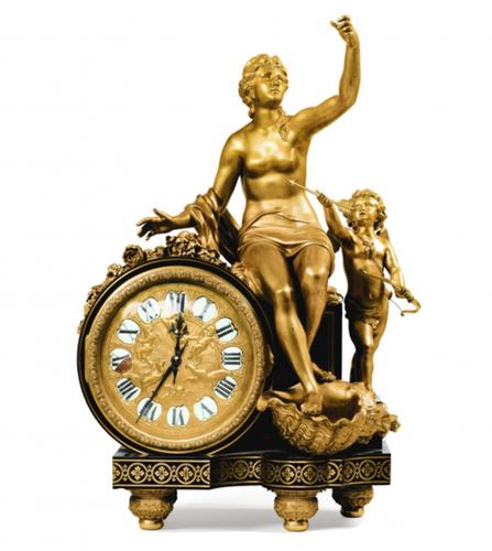 Louis XIV Marine Venus clock in ebony veneer