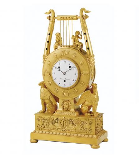 Empire period gilt bronze lyre clock
