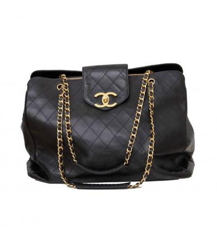 CHANEL LAMBSKIN QUILTED MAXI TOTE BLACK