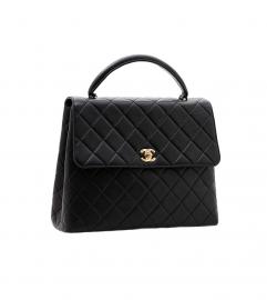 CHANEL BLACK FLAP BAG WITH TOP HANDLE