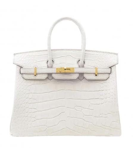 HERMES BIRKIN 25 ALLIGATOR MAT WHITE