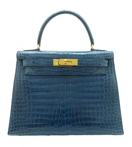 HERMES KELLY 28 CROCODILE BLUE