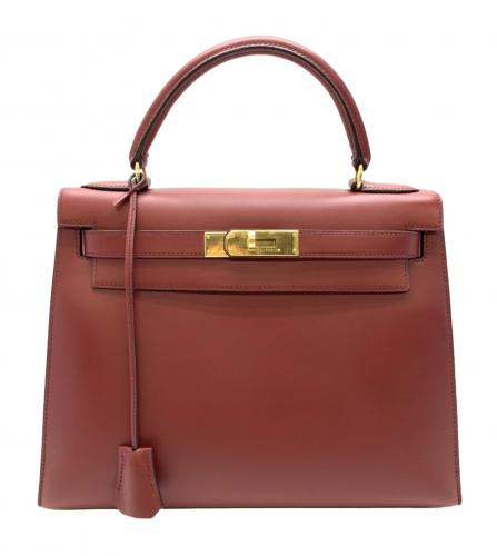 HERMES KELLY 28 BOX CALF ROUGE ASH