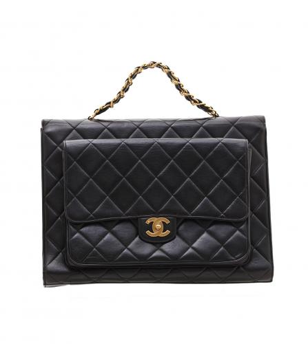 CHANEL BLACK FLAP BAG WITH TOP HANDLE