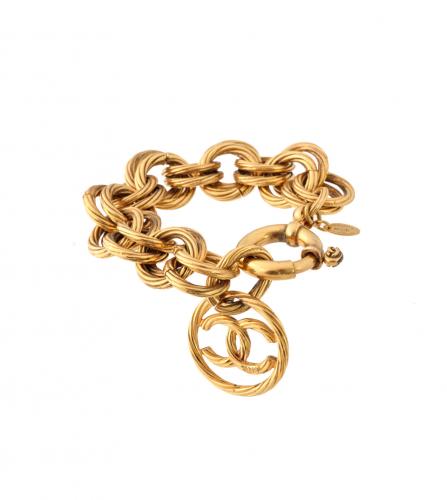 CHANEL Lambskin CC Chain Bracelet Black Gold 1235377 | FASHIONPHILE