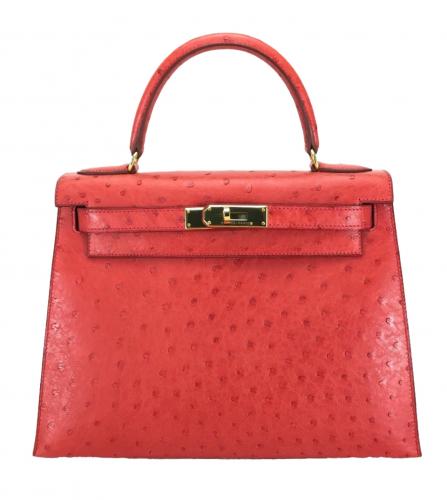 HERMES KELLY 28 OSTRICH RED