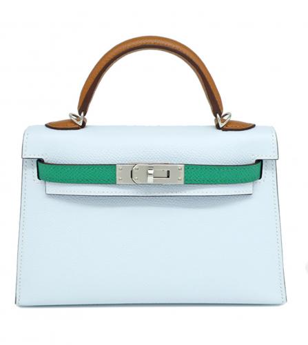 HERMES MINI KELLY2 EPSON BLEU BRUME,VERT JADE,GOLD