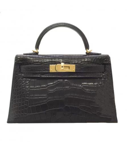 Hermes Kelly II Mini Bag Alligator Leather Gold Hardware In Grey