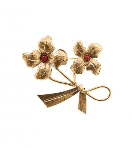 CHANEL RED GLASS FLOWER BROOCH