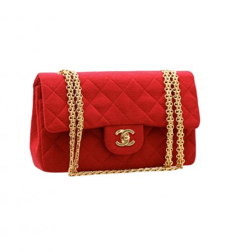 CHANEL RED FLAP JERSEY BAG BIJOUX CHAIN