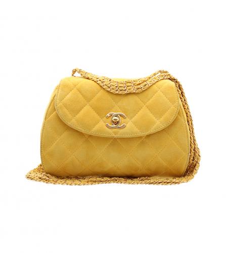 Chanel Pharrell Flap Bag Quilted Suede XXL Yellow