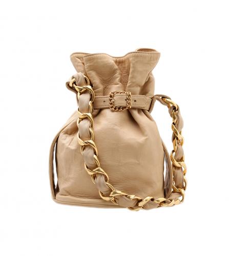 Chanel Tan Buckle Bucket Bag