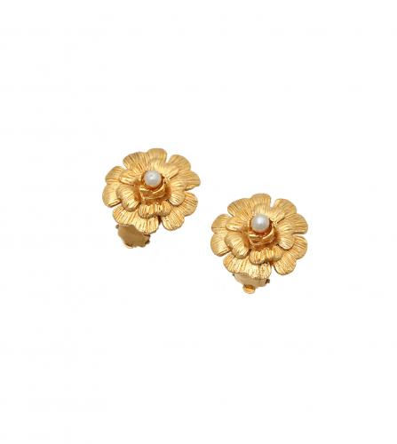 CHANEL CAMELIA PEARL CLIP-ON EARRINGS