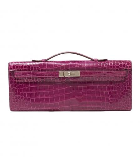 Hermes Kelly Pochette Clutch Bag Rose Scheherazade Pink Alligator