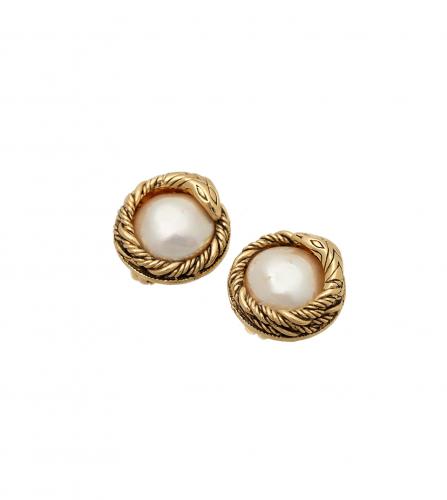 CHANEL SNAKE PEARL CLIP-ON EARRINGS