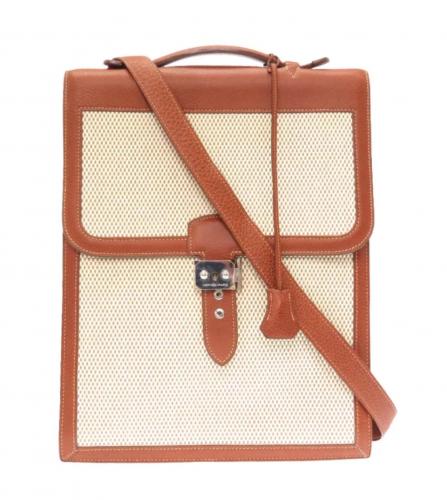 HERMES SAC A DEPECHES BUFFLE TOILE H BROWN