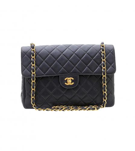 CHANEL LAMBSKIN QUILTED MAXI DOUBLE FLAP BLUE