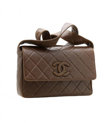 Chanel Vintage Brown Quilted Calfskin Leather Shoulder Bag