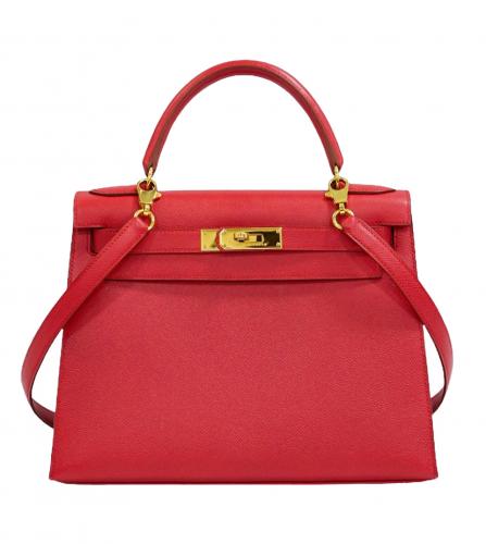 HERMES KELLY 28 COURCHEVEL ROUGE VIF