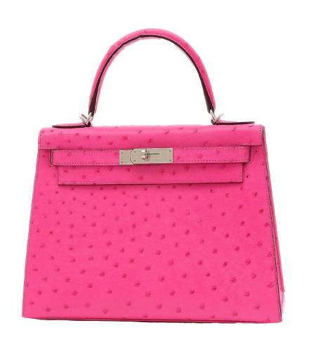 HERMES KELLY 28 OSTRICH ROSE TYRIEN