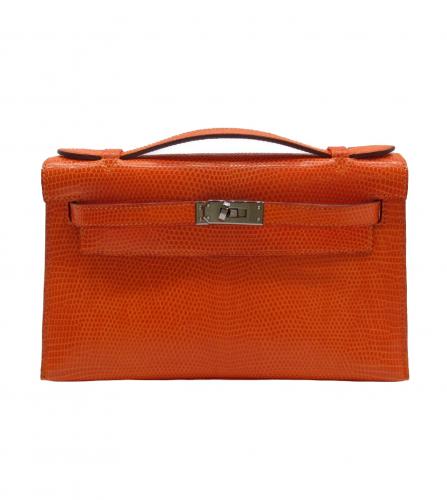 Hermes Orange Poppy Swift Leather Kelly Pochette Bag with