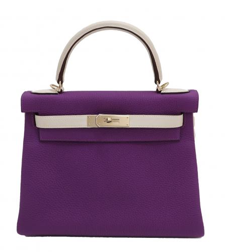 HERMES KELLY 28 TAURILLON CLEMENCE WHITE PURPLE