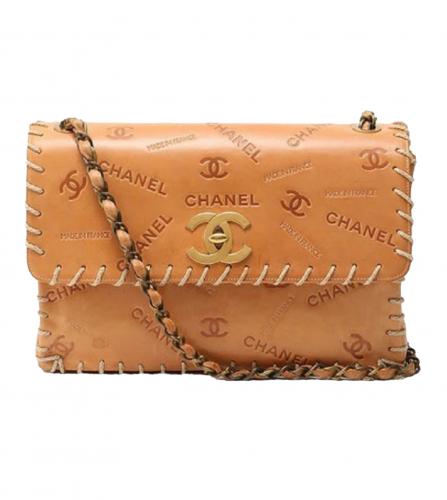 CHANEL TAN LEATHER FLAP MAXI JUMBO BAG