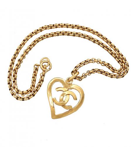 CHANEL HEART LONG NECKLACE GOLD TONE VINTAGE PARIS
