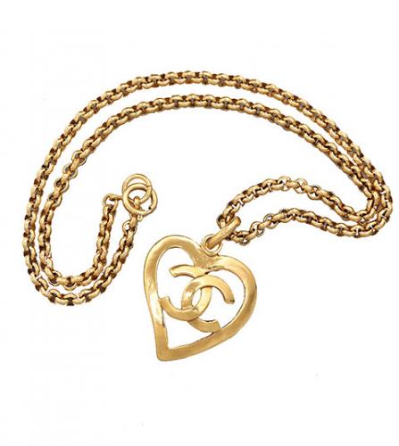 CHANEL HEART LONG NECKLACE GOLD TONE