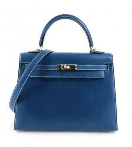 HERMES KELLY 25 BOX CALF BLUE VINTAGE PARIS