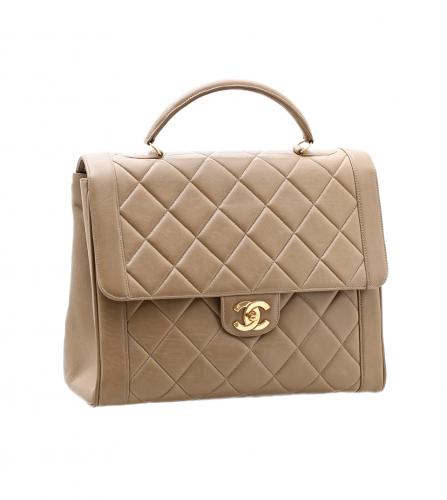 CHANEL LAMBSKIN QUILTED TOPHANDLE FLAP BEIGE