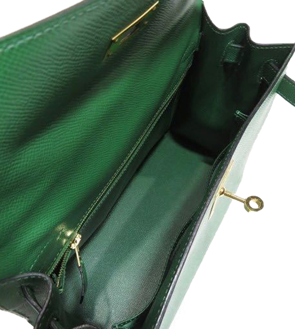 HERMES Kelly 28 Bag Couchevel Green