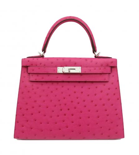 HERMES KELLY 28 OSTRICH ROSE TYRIEN