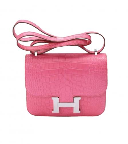 HERMES CONSTANCE MINI ALLIGATOR ROSE SHOCKING