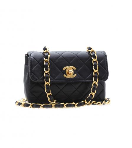 CHANEL LAMBSKIN QUILTED MINI FLAP BLACK