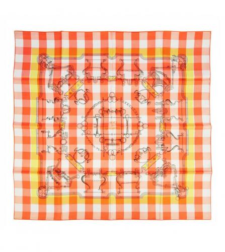 HERMES SILK SCARF 90 MORS ET GOURMETTES VICHY