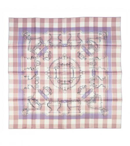 HERMES SILK SCARF 90 MORS ET GOURMETTES VICHY