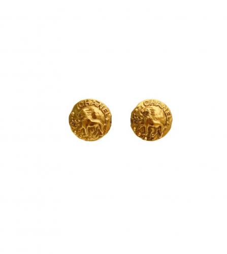 CHANEL LION ROUND CLIP-ON EARRINGS