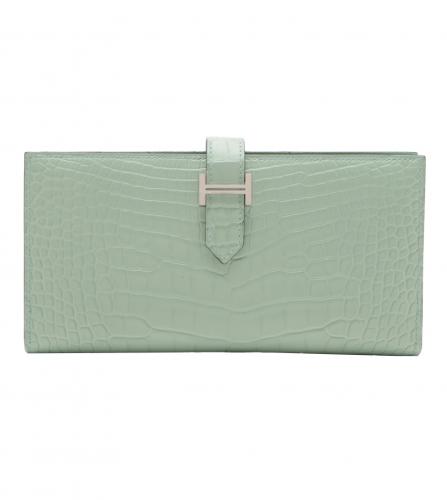HERMES BEARN SOUFFLET WALLET ALLIGATOR Vert d'eau