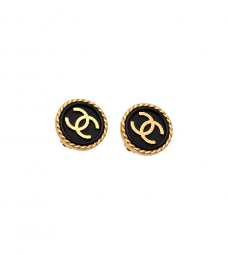 CHANEL BLACK CLIP-ON EARRINGS