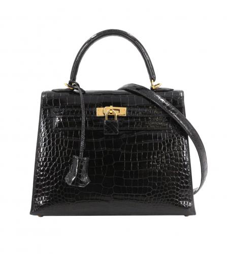 HERMES KELLY 25 BLACK CROCODILE BAG