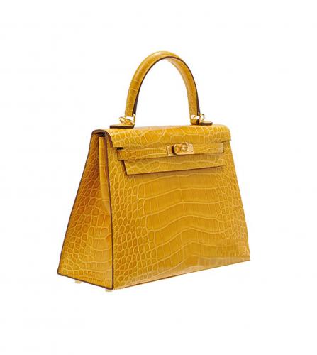 HERMES KELLY 25 JAUNE AMBRE CROCODILE BAG