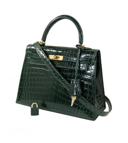 HERMES KELLY 25 VERT FONCE CROCODILE BAG