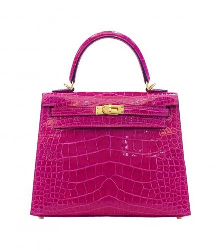 HERMES KELLY 25 PINK PURPLE CROCODILE BAG