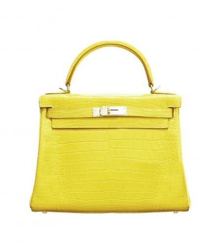 HERMES KELLY 28 MIMOSA CROCODILE BAG