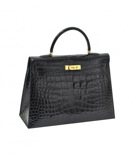 HERMES KELLY 35 BLACK CROCODILE BAG