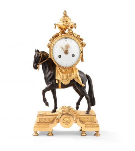 A partly Louis XVI patinated and gilt bronze clock