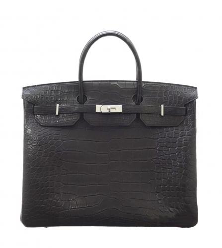 HERMES BIRKIN 40 Alligator Mat BLACK